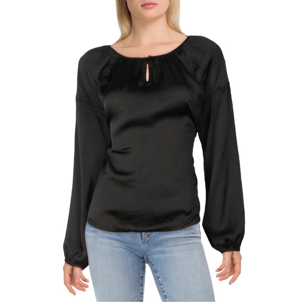 Vince Camuto Black Satin Keyhole Long Sleeves Blouse Shirt - New W/ Tag- Reemoly